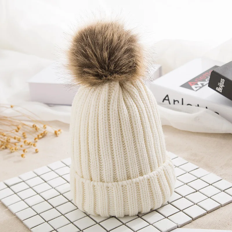Brand Female Fur Pom Poms hat Winter Hat For Girl 's Hat Knitted Beanies Cap Hat Thick Skullies Beanies|Men's Skullies & Beanies| - AliExpress
