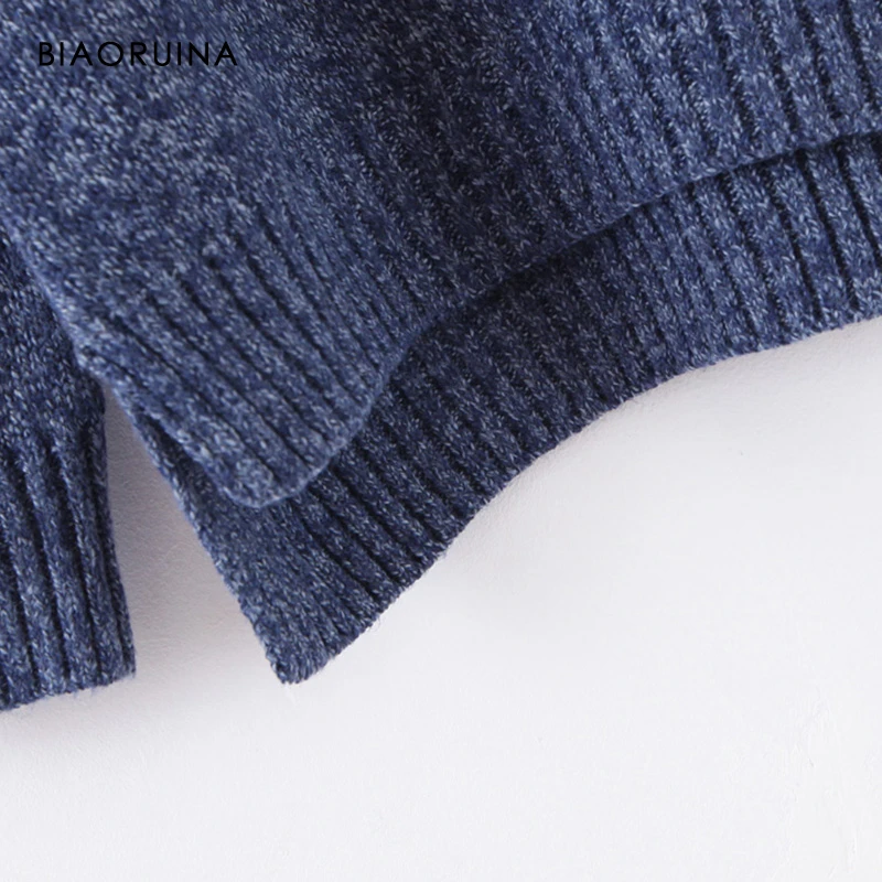 BIAORUINA, 4 цвета, женский модный Свободный однотонный вязаный свитер с круглым вырезом, Женский Повседневный теплый пуловер, базовые свитера, один размер