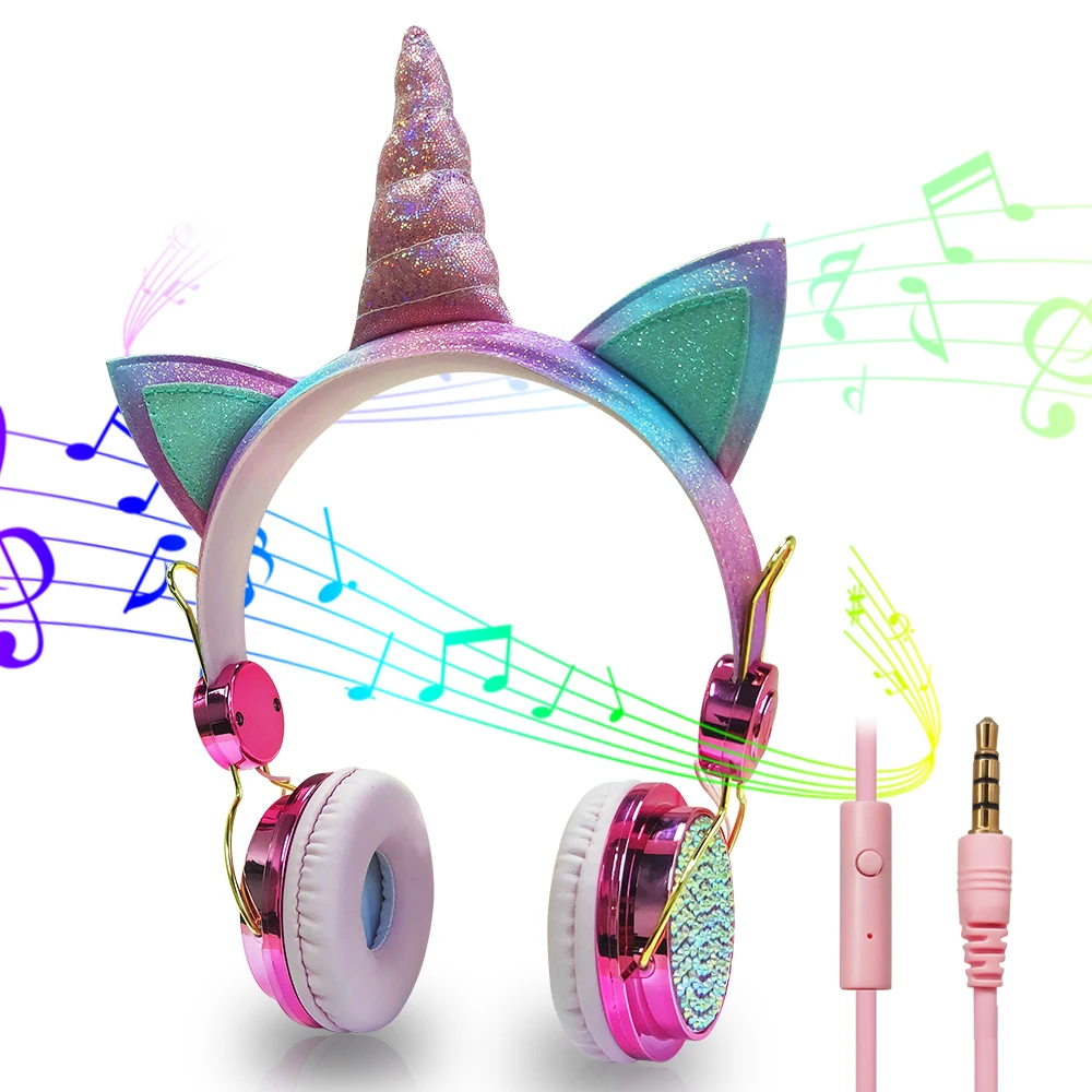 Cute Unicorn Headphone With mic Wired Headset mobile computer universal children Earphones girl gift for iphone xiaomi huawei