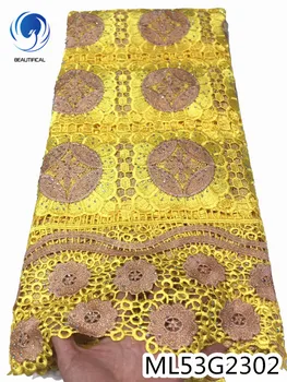 

Beautifical New Arrival African Guipure Lace Bright Yellow African Cord Lace 5 Yards ML53G23