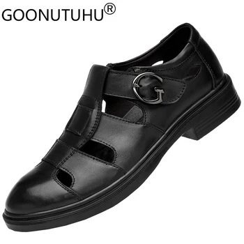 

2020 new style men's sandals casual genuine leather shoes male classic black sandal man summer breathable office sandals for men