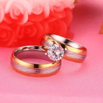 

Vnox Luxury Solitaire Engagement Rings for Women Men Stainless Steel with Big AAA CZ Stone Couple Wedding Bands