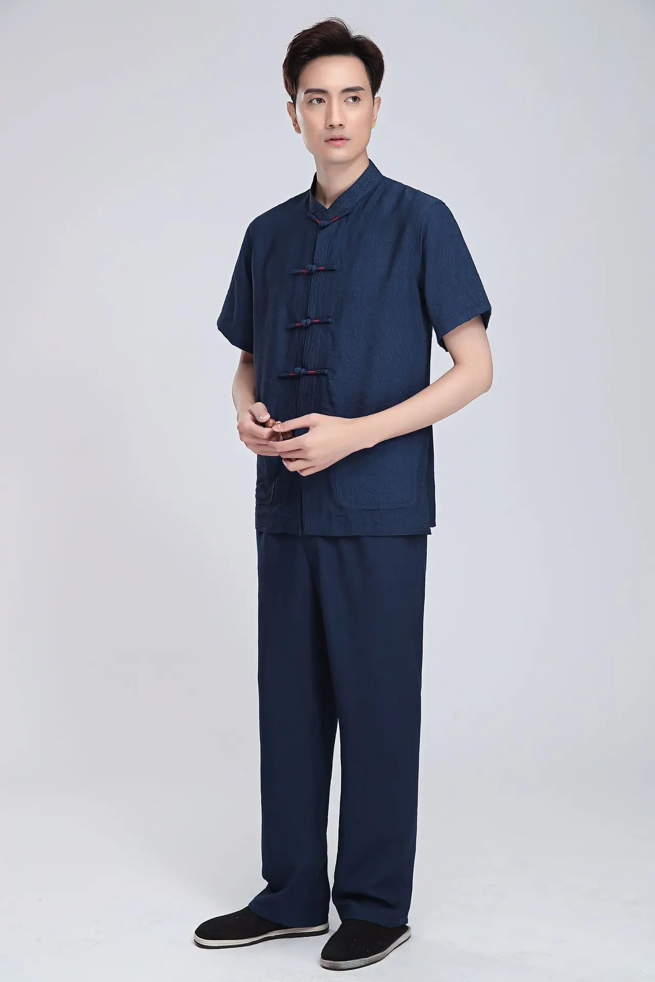 Chinese-style Chinese Style Flax 2816-2 Chinese Costume MEN'S Short Sleeved Tops Middle-aged Short-sleeved Shirt/Set