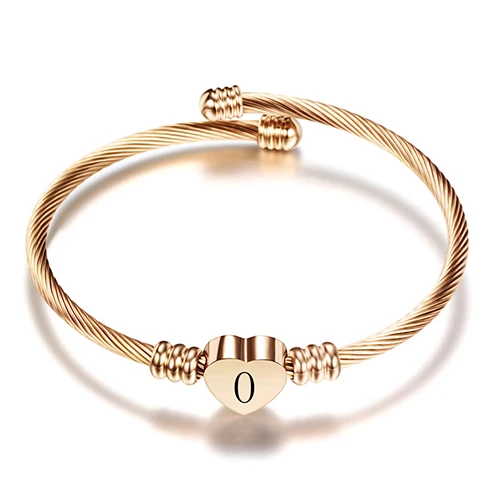 Розовое золото цвет браслет на запястье с сердечками из нержавеющей стали с буквами модный начальный Алфавит очаровательные браслеты для женщин - Окраска металла: SZ1143-O