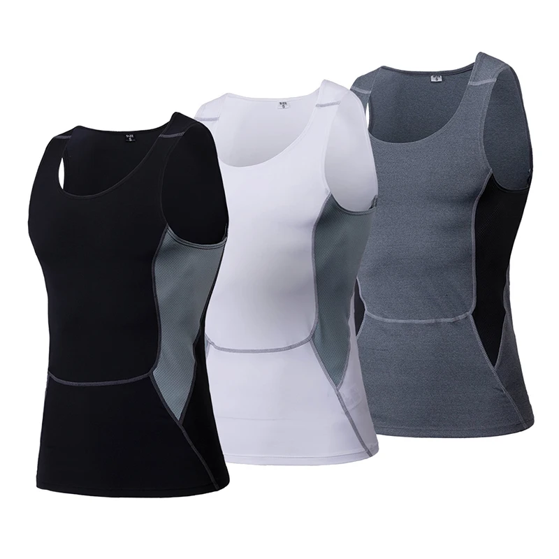 3PC Outdoor Quick Dry Running Vest Training Sleeveless Workout Top Fitness Tights Men Sport Suit Gym Man's T-Shirt | Спорт и