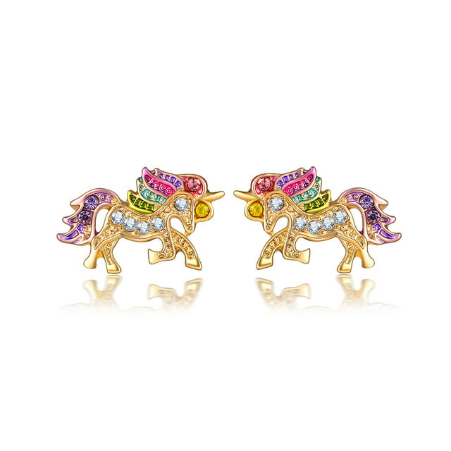 Crystal Unicorn Rings Necklace Bracelet Earrings Jewelry Set Cute Cartoon Rainbow Horse Accessories For Women Jewelry