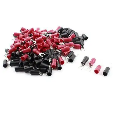 

160 Pcs Black Red Insulated Fork Terminal Connector 6mm for 14-12AWG Wire