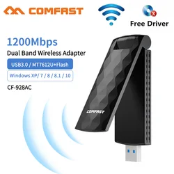 Livre drive wif adaptador 2.4 & 5.8ghz mt7612u 1200m wi fi antena wi fi placa de rede sem fio desktop usb3.0 receptor para windows