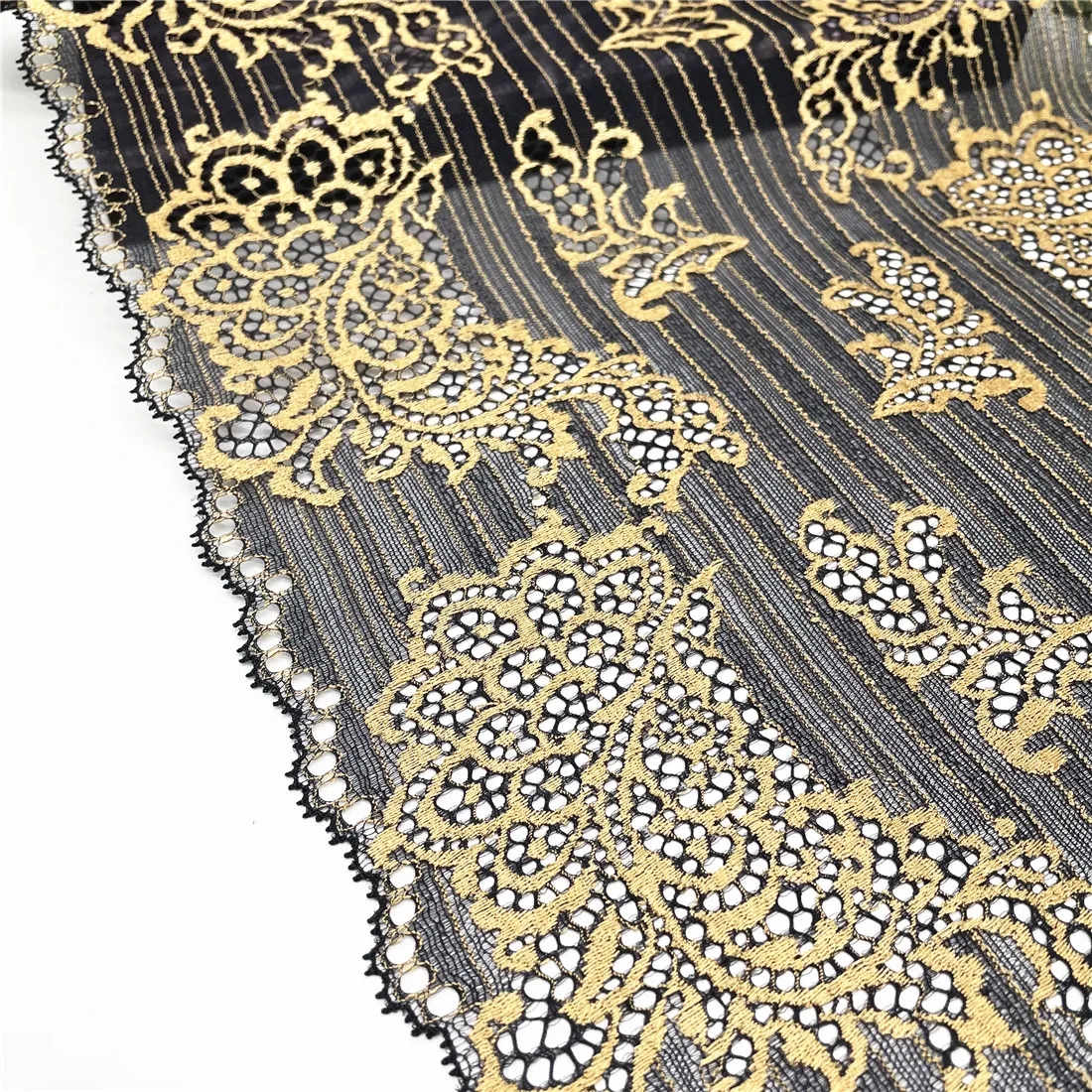 3y/lot Width 11 inch 28cm Ginger Black Yellow Stretch Elastic Wide Lace Trim 5