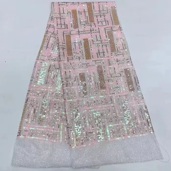 

9colors (5yards/pc) high quality shining sequins embroidered African net lace newest French lace fabric for party dress FZZ788
