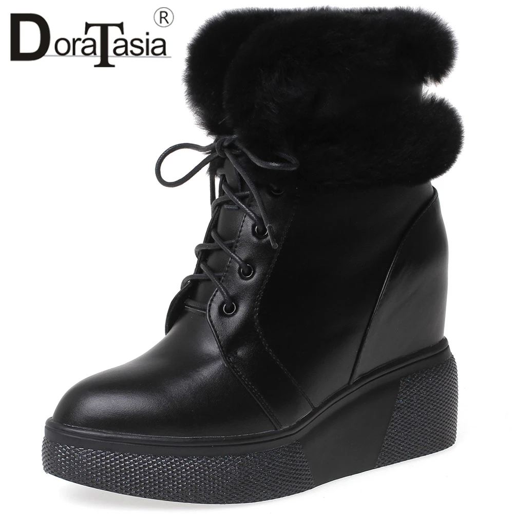 

DORATASIA New Top Quality Fur Booties Lady Winter Warm Genuine Leather Boots Women Height Increasing Platform Shoes Woman 32-40