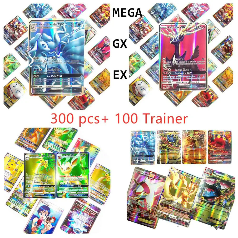 300 шт карточные настольные игры Poke Flash GX EX Мега дрессировочные карты Charizard Mew для детских игрушек