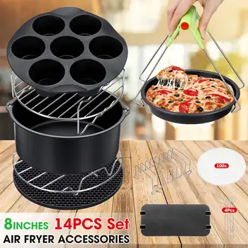 

14Pcs Air Fryer Accessories 8 Inch Frying Pan Fryer Baking Bakeware Set Basket Pizza Plate Grill Pot Cooking Tools for 4.2-6.8QT