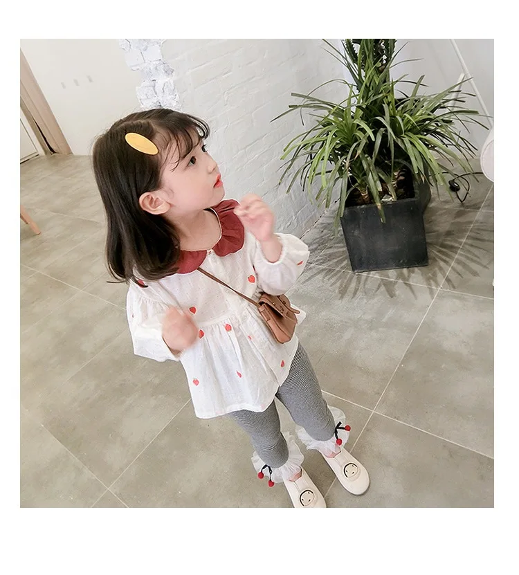 Белые рубашки и топы с рисунком для маленьких девочек; Детские рубашки с длинными рукавами и блузки для девочек; осенний костюм для детей