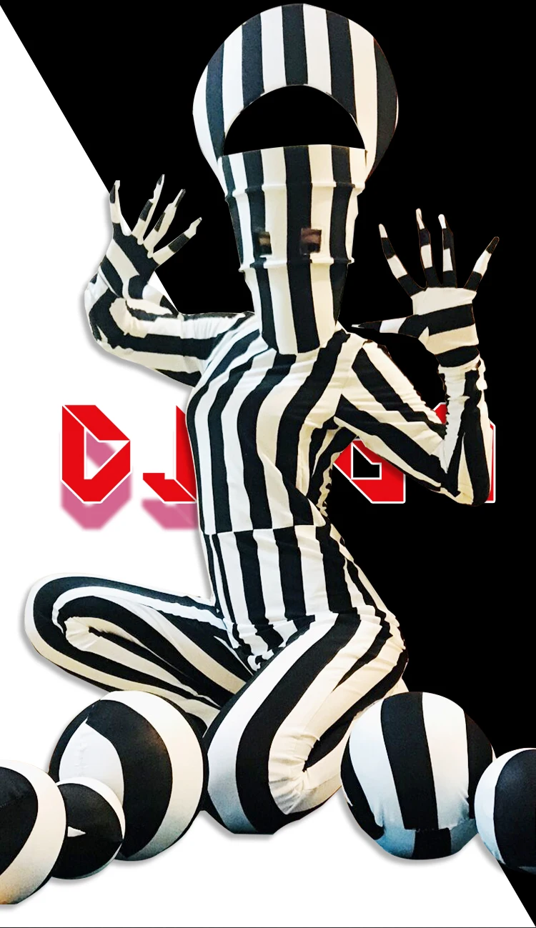 Костюм для ночного клуба комбинезон Spanex боди косплей зебра полоса ГОГО танцевальная одежда Rave одежда бар DJ ведущий танцевальный костюм DJ749