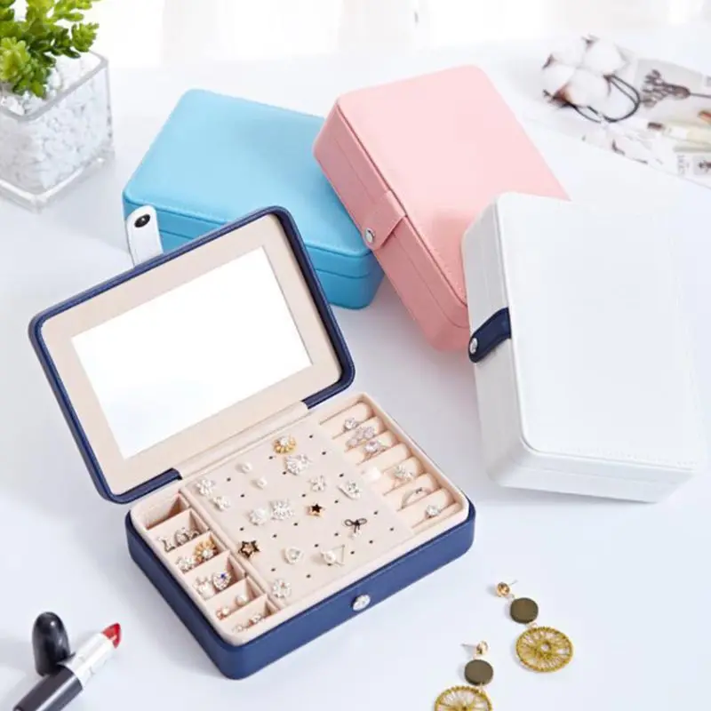 New Portable PU Fresh Simple Earring Plate Jewelry Storage Box Earrings Ring Multi-function Jewellery Case