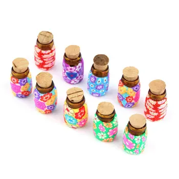 

10 pcs Mini Glass Polymer Clay Bottles Containers Vials With Corks Can put in some powder or Beads Jewellery Refillable Bottles