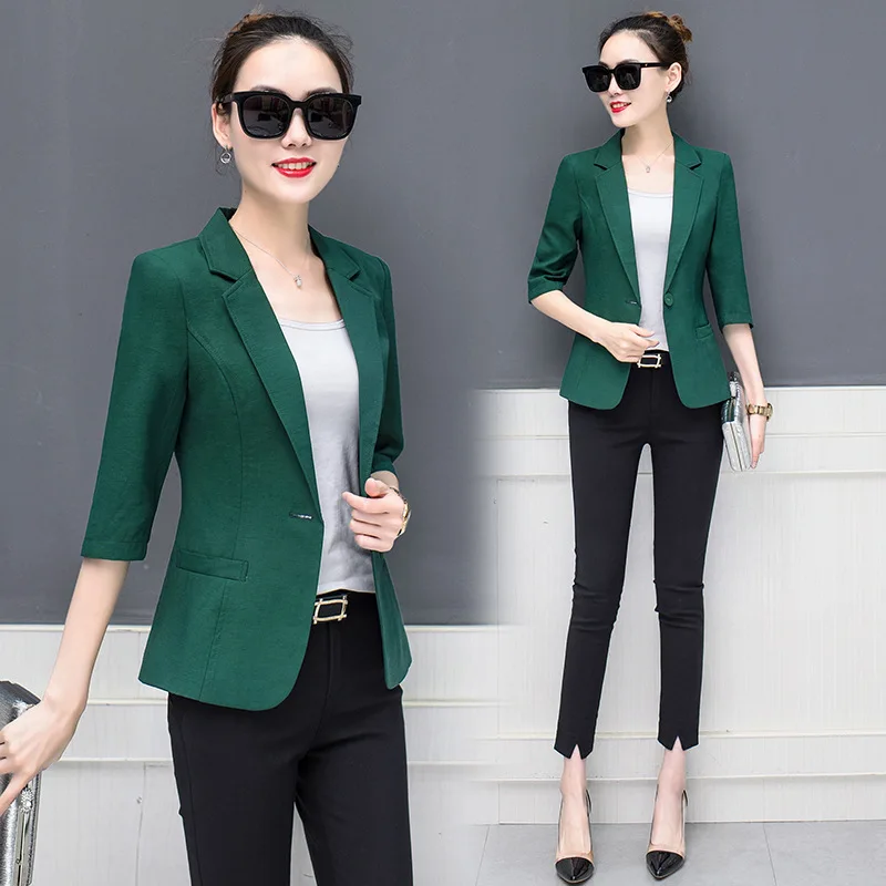 

Photo Shoot 2018 Spring And Summer Autumn Korean-style Three-quarter-length Sleeve Solid Color Small Suit Slim Fit Slimming Wais