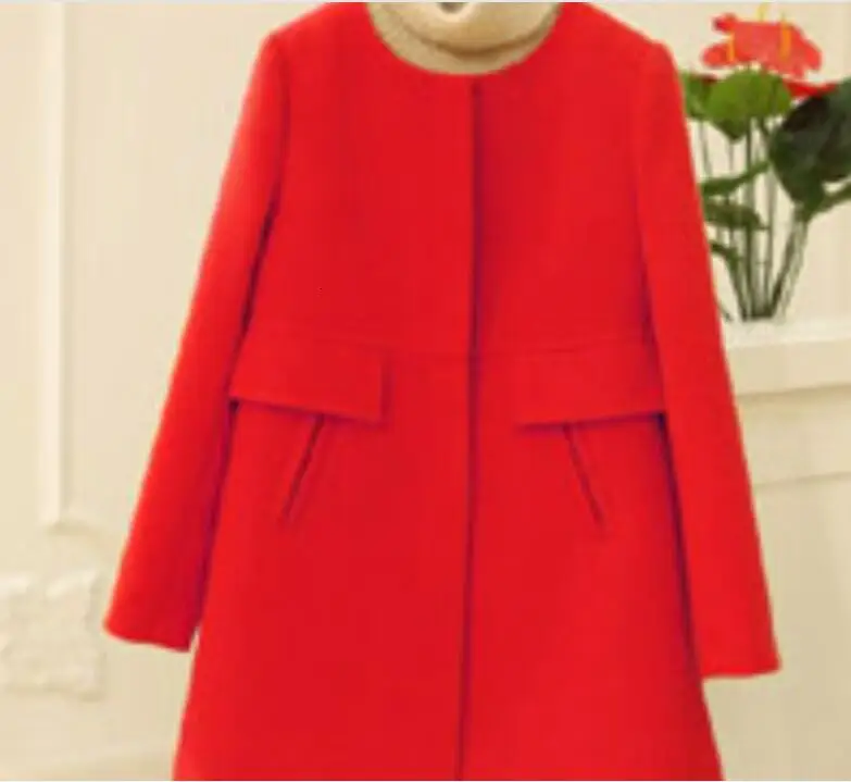 Fashion coats round neck long-sleeved single-breasted wool coat female autumn winter multi-color large size warm jacket outwear