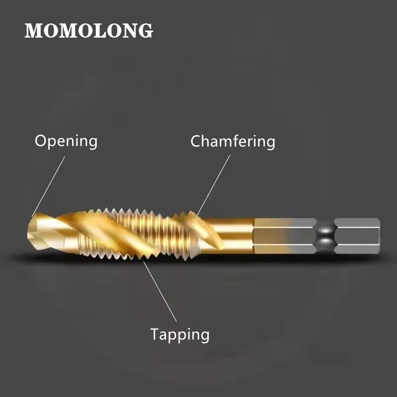 M3 M4 M5 M6 M8 M10 Tap Drill Bits 1/4 Hex Shank Machine Hand Taps Titanium Coated HSS Drilling Tap Bits Thread Screw Tools