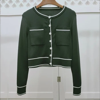 

Knitted Sweater Women Cardigan Vintage Stylish Geometric Fashion Long Sleeve England Style Outerwear Chaquetar