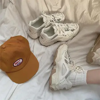 

dad shoes 2019 trendy white whoes women platform shoes thick sole lace up sneakers for women chunkey ladies chaussures femme