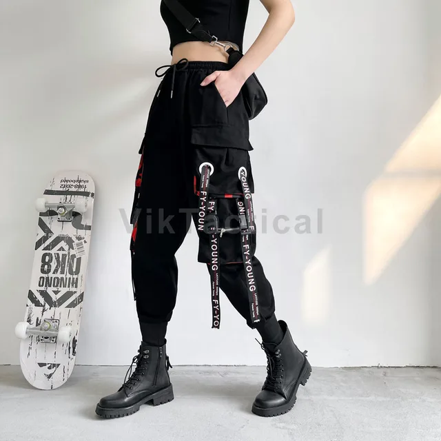 45857-5c36e3.jpg Women Cargo Pants 2023 Harem Pants Fashion Punk Pockets Jogger Trousers With Chain Harajuku Elastics High Waist Streetwear