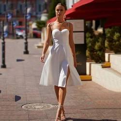 Ivory Knee Length Jersey Side Slit Cocktail Dresses Sweetheart Spaghetti Straps A-line Party Gown For Women 2022 Latest