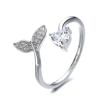 

Zircon Heart Adjustable Ring Fashion Dreamy People Fishtail Ring