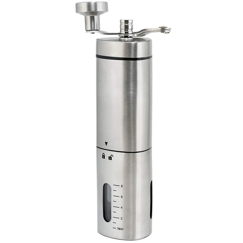 

Manual Coffee Grinder- Hand Conical Coffee Bean Grinder With Ceramic Mechanism By Flafster Kitchen- Portable Stainless Steel Bur