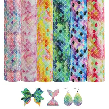 

Mermaid Scales SequinsFaux Leather Sheet Designer DIY Earrings Wallet Keychain Accessories Synthetic Leather Patchwork Material
