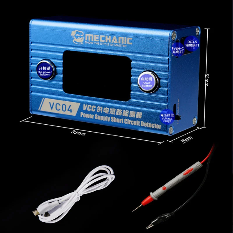 

MECHANIC VC04 Short Circuit Detector 1.2V 1.8V 3.0V 3.8V Output Voltage 25A VCC Power Supply Phone Repair Shortkiller