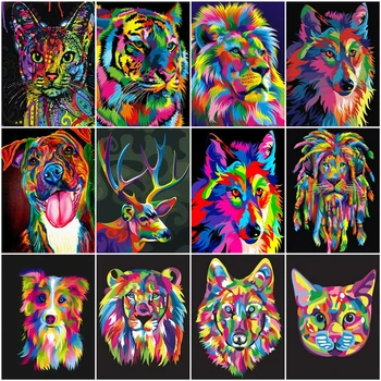 

HUACAN Painting By Number Lion Drawing On Canvas HandPainted Painting Art Gift Pictures By Number Tiger Animal Kits Home Decor