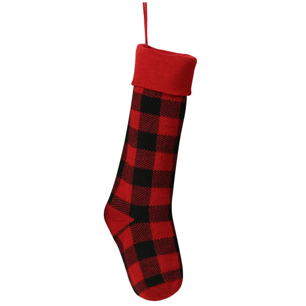 Рождественские подарочные сумки вязаные Чулочные носки клетчатые елочные украшения Рождественские украшения для домашнего стола декор для ужина