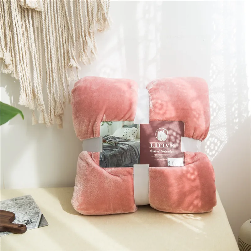 Фланелевое Одеяло легкое супер мягкое уютное роскошное покрывало из микрофибры(бирюзовый, бросок - Цвет: Pink