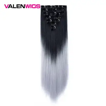 

Valen Wigs Straight Hair Clip in Hair Extensions Natural Color Two Tones Synthetic Omber Wigs Heat Resistant For Women 22" 7pcs