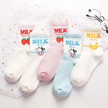 

Women Socks Cartoon Cute Banana Milk Cotton Warmth Long Socks Cute Funny Socks For Girls