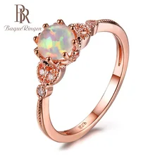 Bague Ringen 100% אמיתי סטרלינג 925 כסף אצבע טבעת עם עגול אופל זירקון חן תכשיטי חתונה מסיבת מתנה עבור נשים(China)