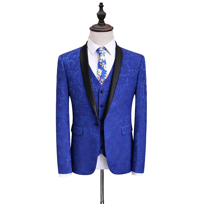 

Men's Large Size Personality Pattern Set, Fashion Slim Business Professional Wear 3 Piece Set, Wedding Banquet Host Dress S-5XL
