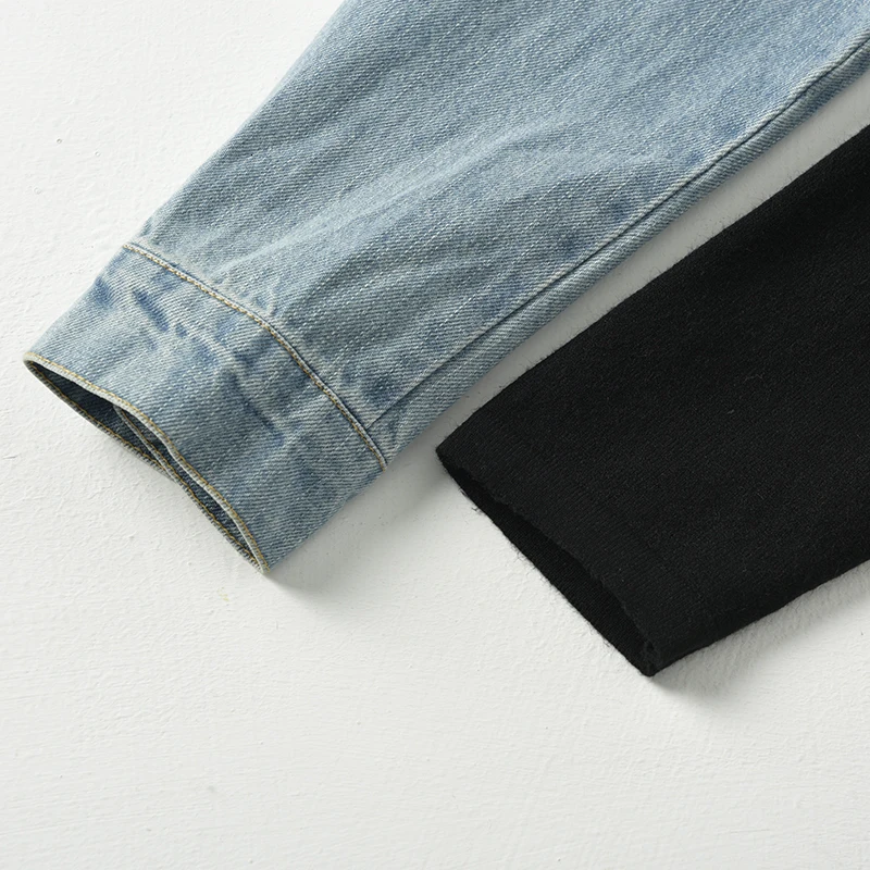 [EAM] Свободная облегающая черная джинсовая бандажная толстовка, новинка, круглый вырез, длинный рукав, Женская мода большого размера, Осень-зима, 1H8390