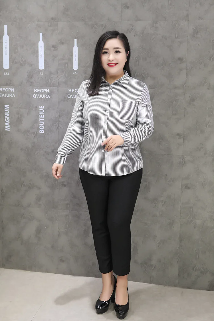 9XL 8XL 7XL 6XL blusas mujer de moda женские блузки рубашки OL Блузки с длинным рукавом полосатая рубашка feminina размера плюс M321