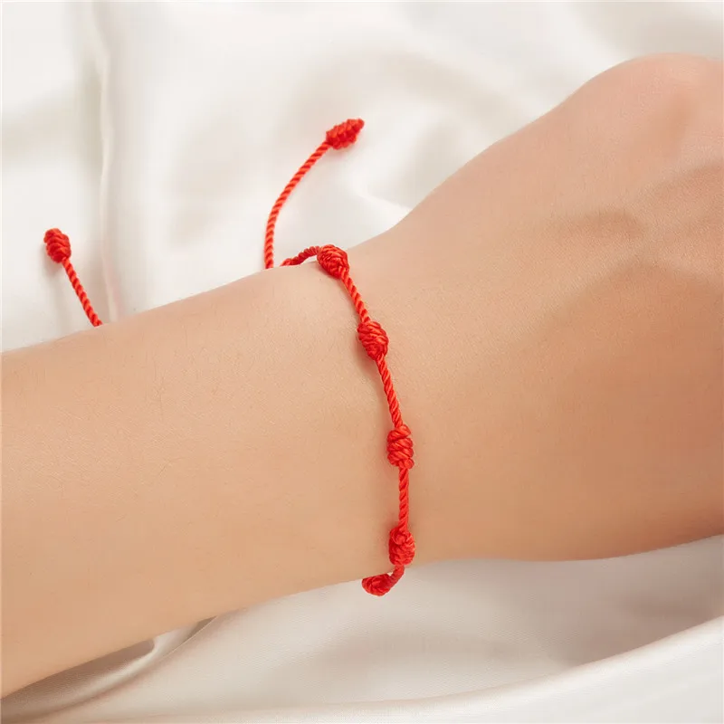 Pulsera de cuerda roja de la suerte hecha a mano, amuleto de la suerte y cuerda trenzada de la amistad, joyería para pareja, 7 nudos, nueva moda