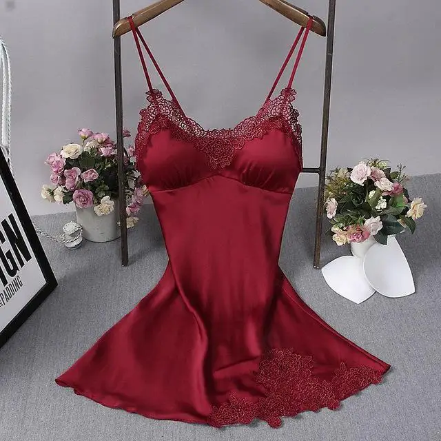 Pink Female Bride Bridesmaid Wedding Robe Sexy 2PCS Robe Set Classic Belt Sleepwear Nightgown Lace Patchwork Intimate Lingerie - Color: Burgundy Nightie