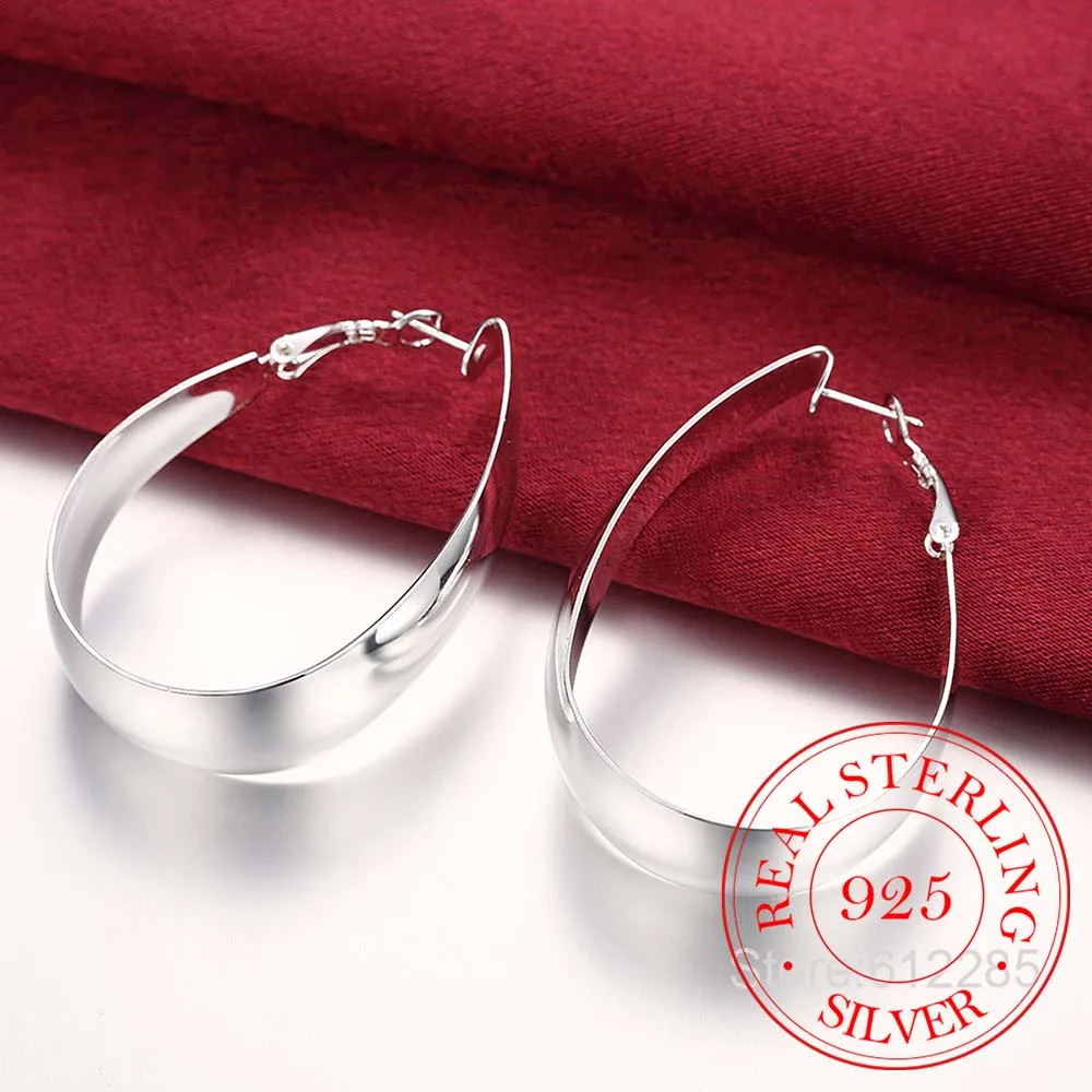 Серьги кольца женские из серебра 925 пробы модные корейские гладкие серьги с