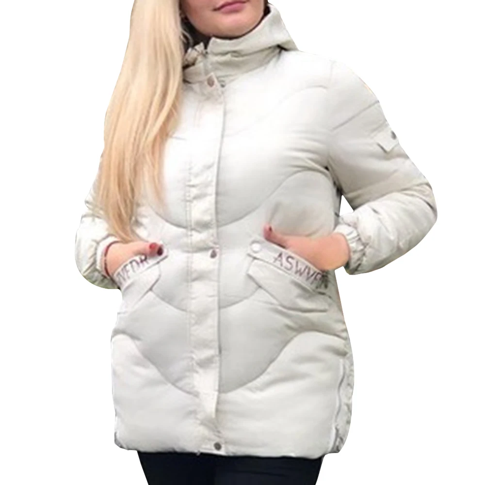 Модные женские зимние куртки с капюшоном, повседневные плотные теплые парки с карманами, женские тонкие пальто на молнии, пальто, куртки, уличная одежда - Цвет: white