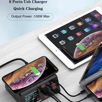 

100W PD QC 3.0 Quick Charger 8 Ports Smart USB Digital Display Charging Dock Station Qi Wireless Fast Charger for iPhone Samsung