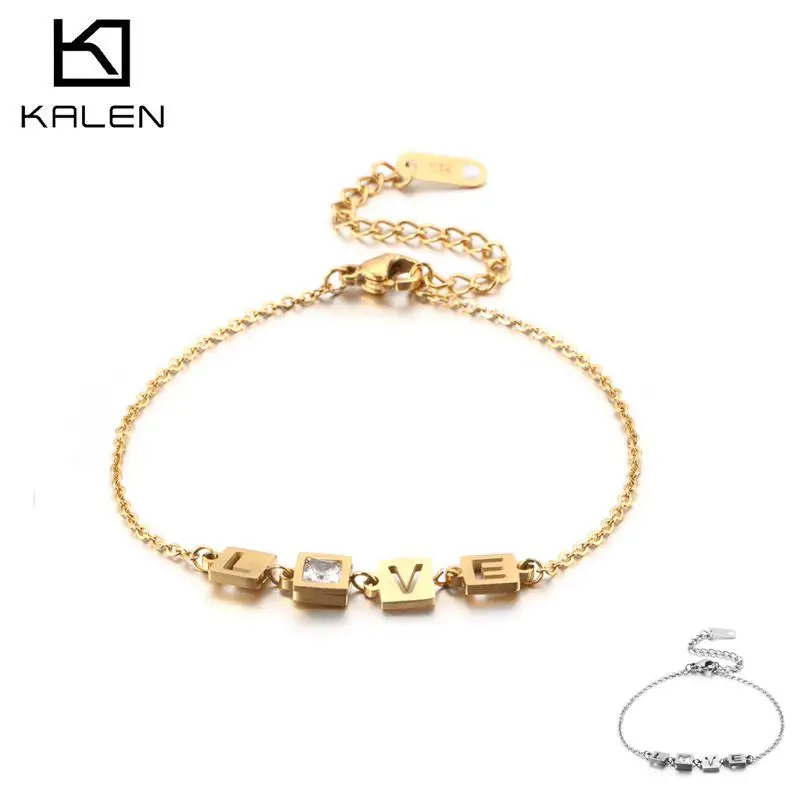 

KALEN 18cm Stainless Steel Gold/Silver Letter LOVE Charm Bracelet Women Romantic Link Chain Bracelet Jewelry Cheap Gifts