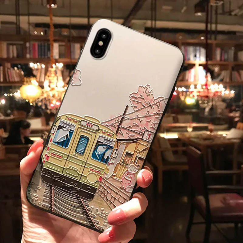 Japanese Style 3D Embossed Painted Phone Case for Samsung S10e S8 9 10 20 21 Ultra Plus Note8 Back Covers | Мобильные телефоны и
