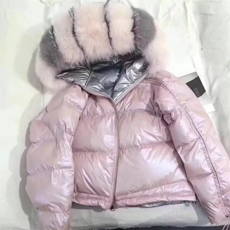 

Real Fur Coat Natural Fox Fur Collar 2019 Winter Jacket Women Loose Short Down Coat White Duck Down Jacket Thick Warm Down Parka