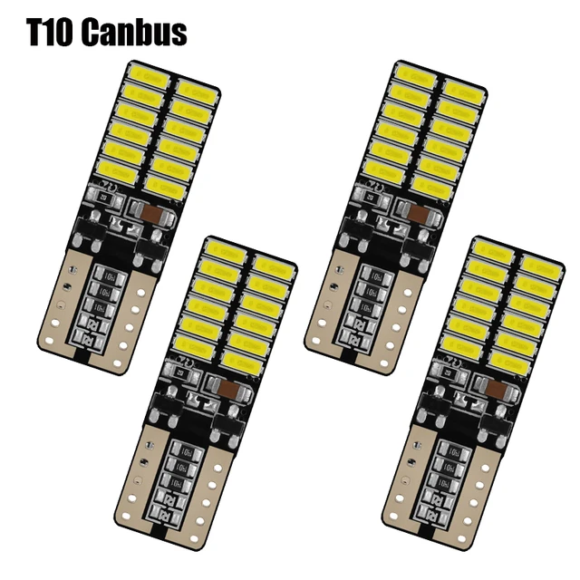 4PCS T10 LED Bulb Canbus 5W5 Car W5W LED Signal Light 12V 6000K License  Plate Lights 4014 24SMD White - AliExpress